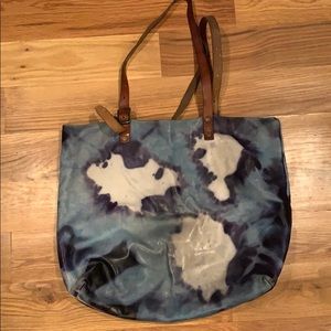Indigo dyed leather tote